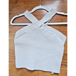 Aritzia Babaton knit crisscross neck‎ sculpt ash gray ribbed tank top  Sz M